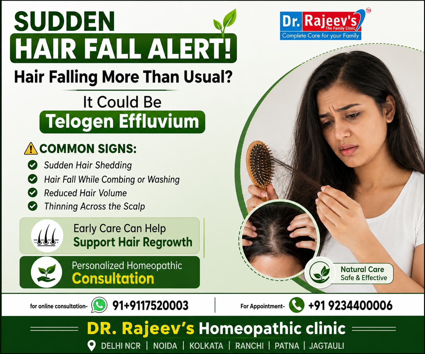 Telogen Effluvium: Symptoms, Causes Homeopathic Treatment for Hair Regrowth